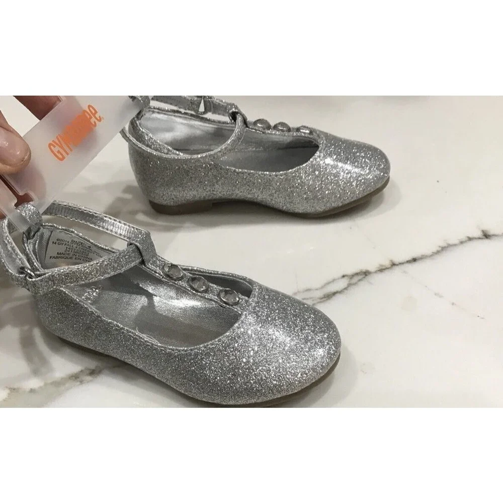 NWT Gymboree Holiday Gems Sz 4 Baby Silver Glitter Sparkle T Strap Dress Shoes